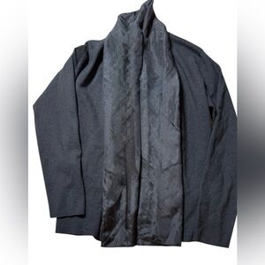 Eileen Fisher black cardigan with a black scarf like border trim petite small